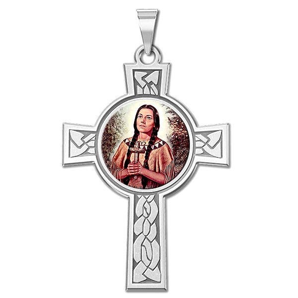 Saint Kateri Tekakwitha Cross Religious Medal "Color
