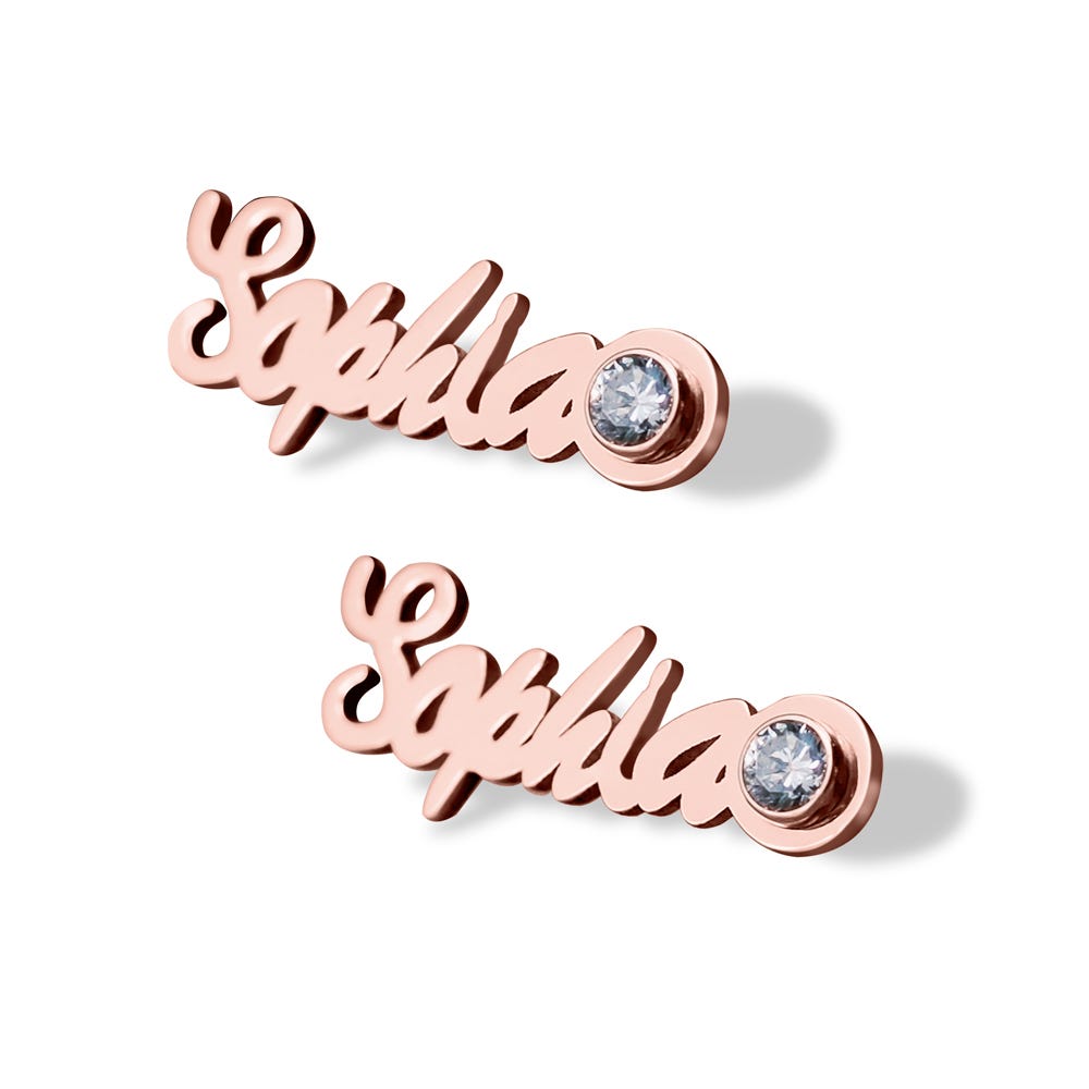 Script Name Earrings with Birthstone