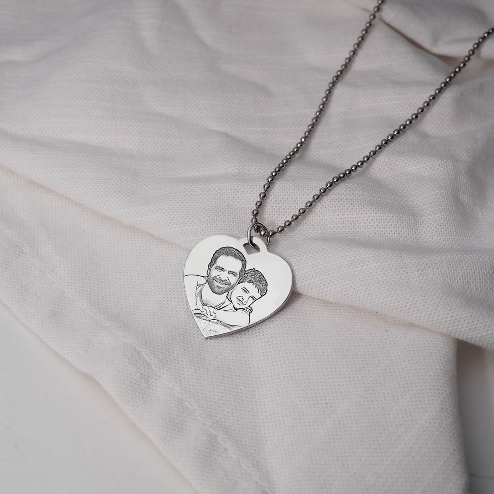 Antiqued Laser Carved Sterling Silver Photo Heart Pendant