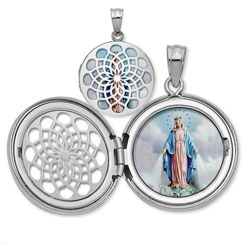 Miraculous Medal Ornate Cut-Out Round Locket