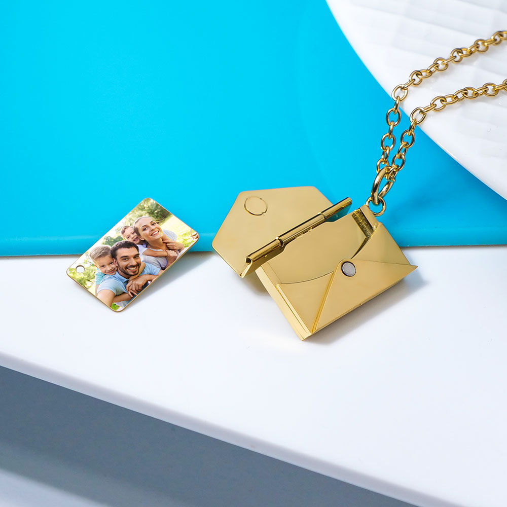 Stainless Steel Embossed Heart Envelope Photo Locket