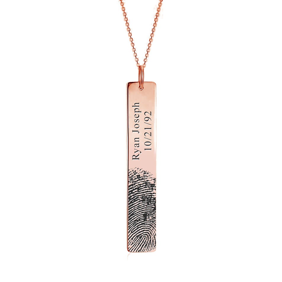 Custom Fingerprint Vertical Tag with Text Charm or Pendant