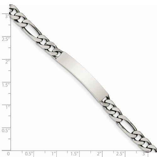 Custom Engraved Sterling Silver Men's Figaro Link ID Bracelet