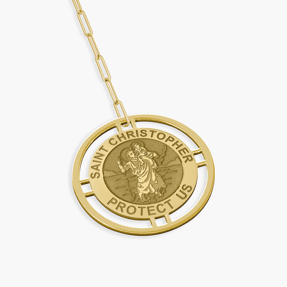 Round Saint Christopher Medal with Open Border Necklace