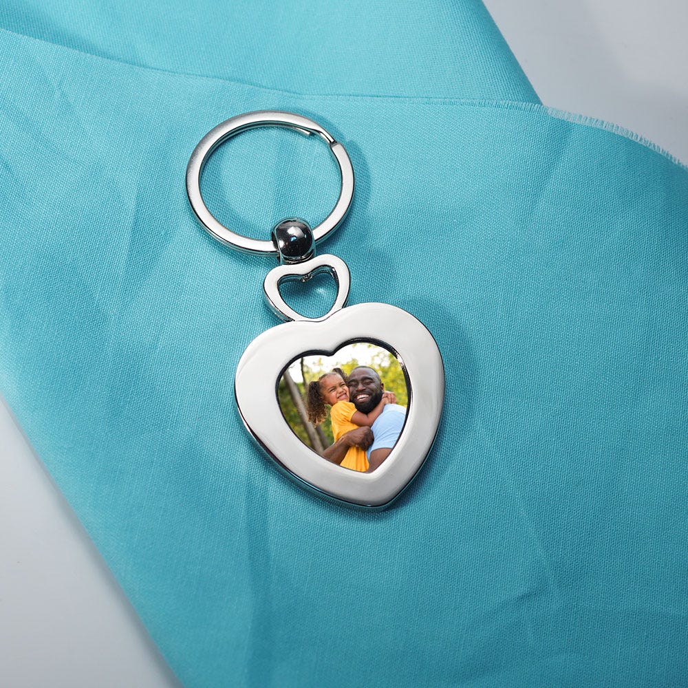 Stainless Steel Engravable Heart Photo Laser Keychain