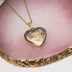 Solid 14K Yellow Gold Floral Heart Photo Locket