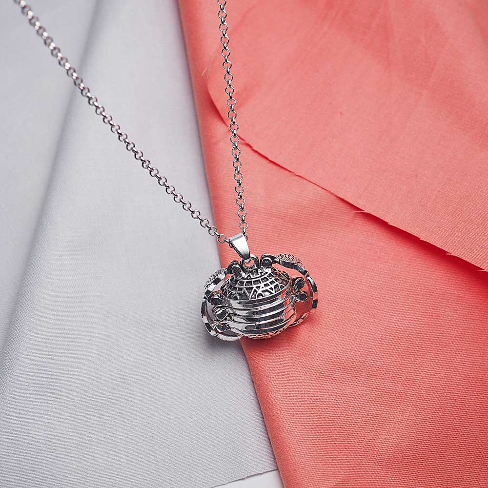 Antiqued Expandable 4 Photo Ball Locket With Chain