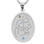 Mother with Two Daughters - Oval Pendant with Birthstones