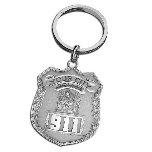 Personalized Police Badge Keychain with Your Number & Department
