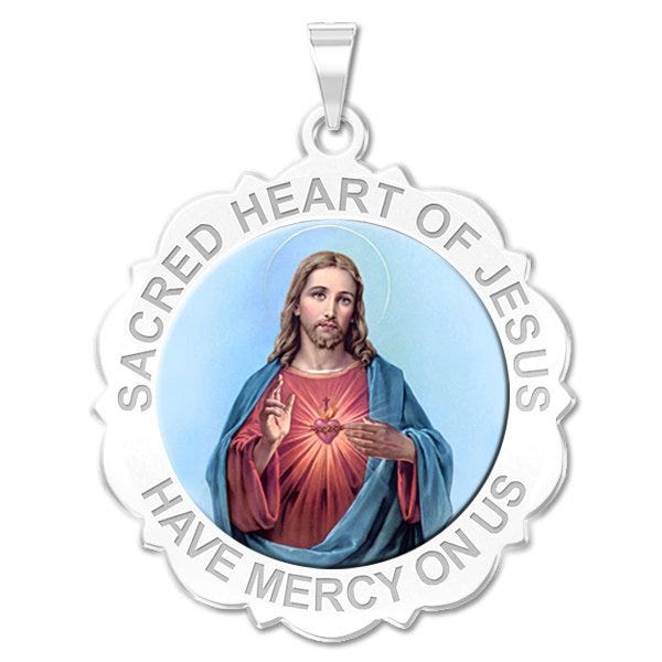 Sacred Heart of Jesus Scalloped Religious Medal "Color