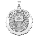Holy Communion Scalloped Round Religious Medal