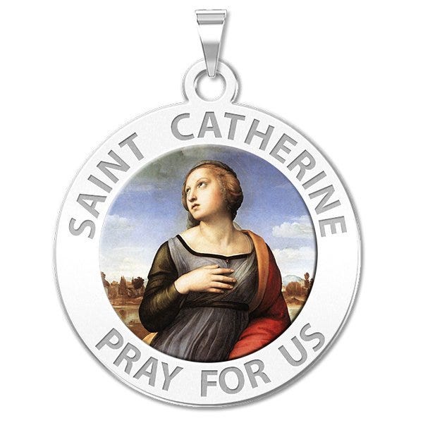 Saint Catherine Of Alexandria Round Religious Medal - "Color"