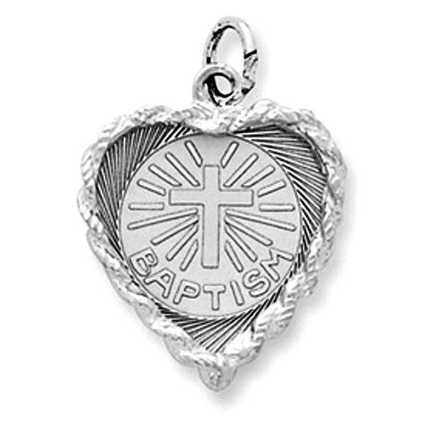 Baptism Heart With Rope Frame Charm
