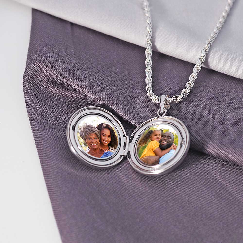 Round Floral Photo Locket With 18" Chain