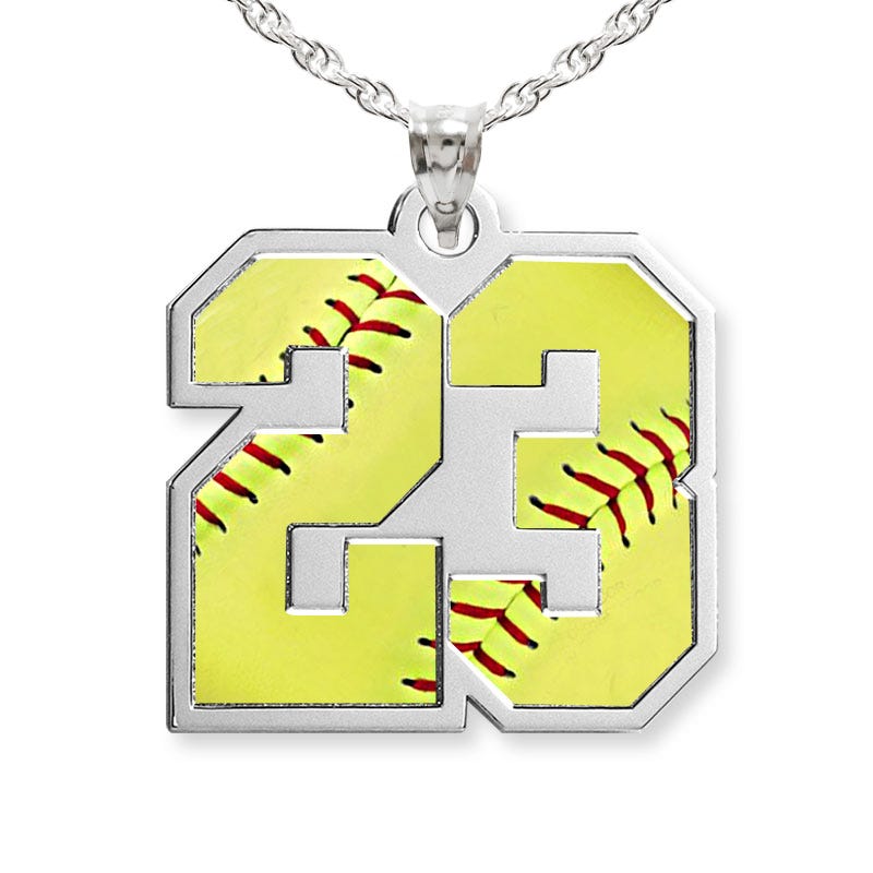 Color Enameled Softball Number Charm or Pendant with 2 Digits