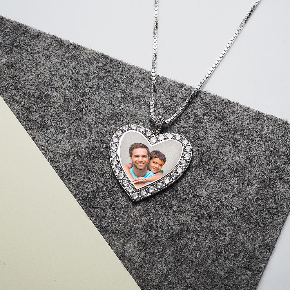 Silver and CZ Premium Heart Photo Pendant