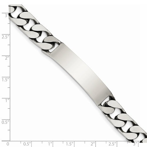 Custom Engraved Sterling Silver Men's Antiqued Curb Link ID Bracelet