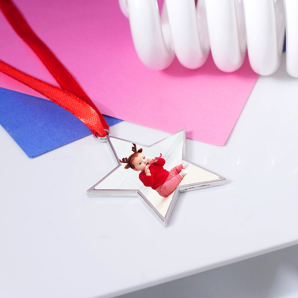 Stainless Steel Star Photo Engraved Ornament