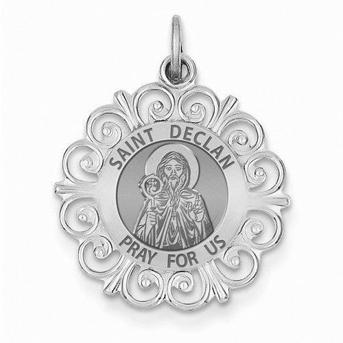 Saint Declan Round Filigree Religious Medal