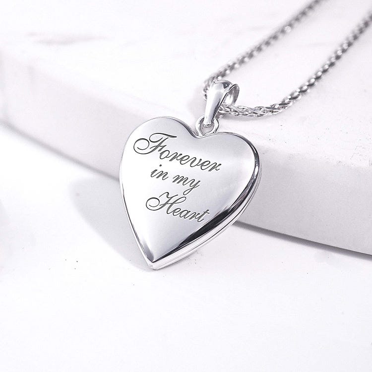 14K White Gold Forever In My Heart Photo Locket