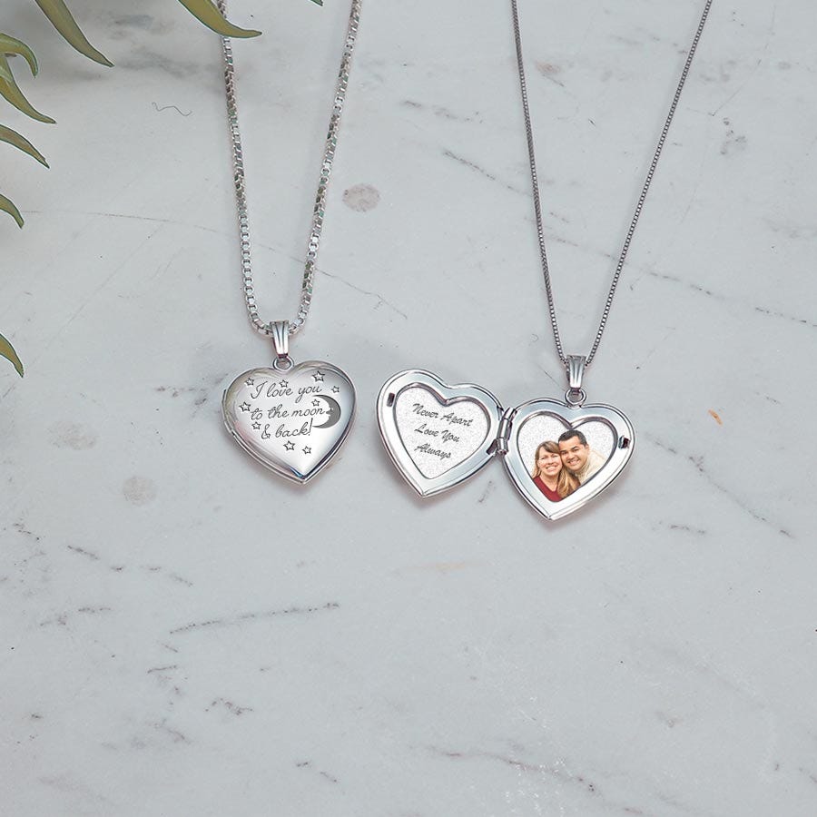 14K White Gold " To The Moon & Back "Photo Locket
