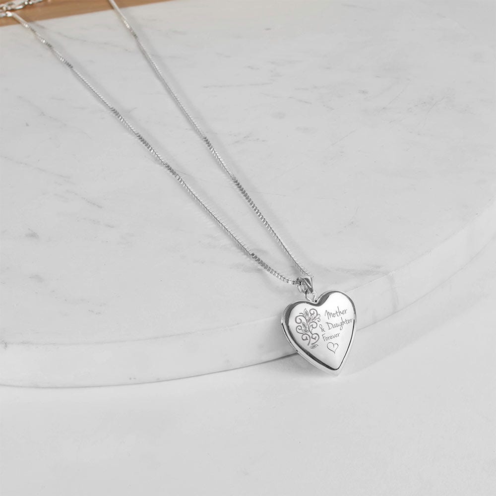 14K White Gold Mother & Daughter Forever Heart Photo Locket