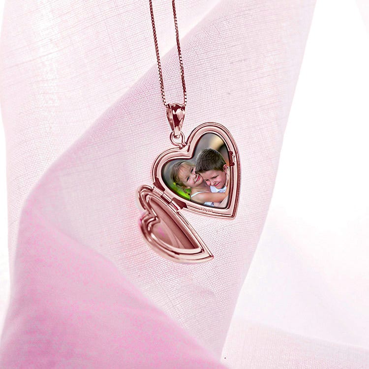 Rose Gold Plated Fancy Script Heart Photo Locket