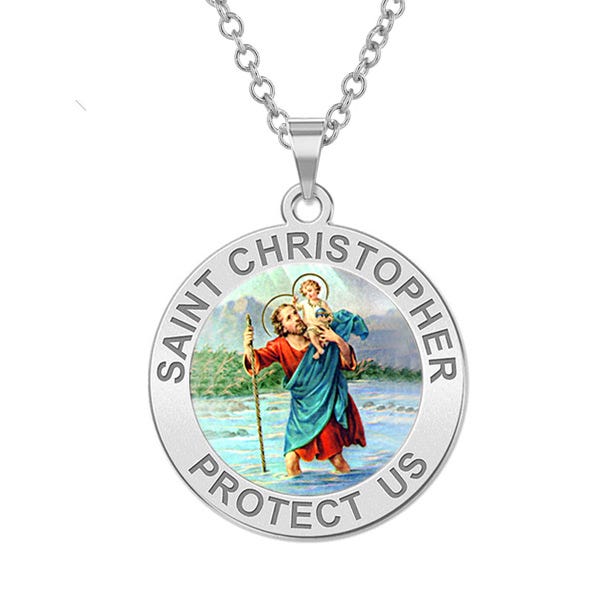 Saint Christopher Round Religious Medal - "Color"