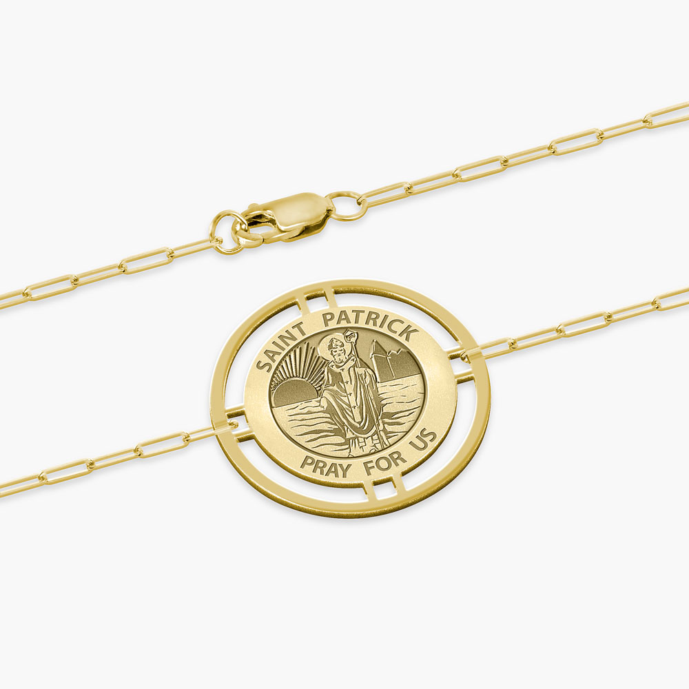 Round Saint Patrick with Open Border Paperclip Bracelet