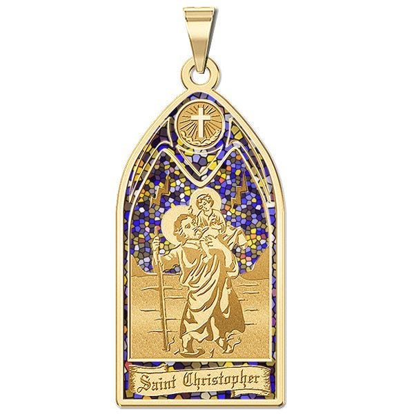 Saint Christopher - Stained Glass Religious Medal