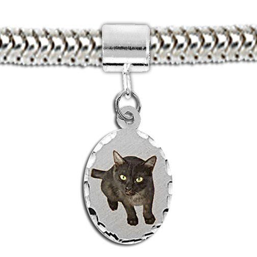 Sterling Silver Petite Oval Bead Bracelet Photo Charm