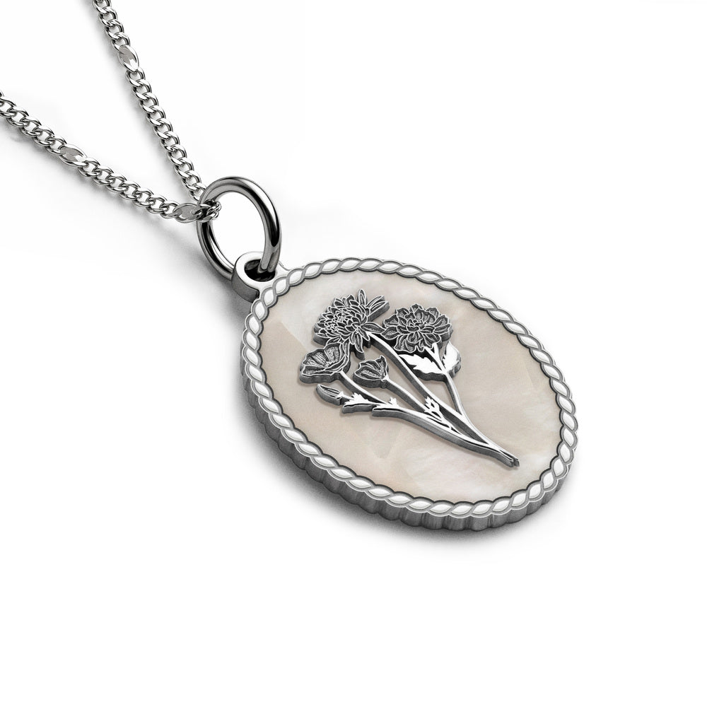 Personalized Birth Flower Oval Necklace