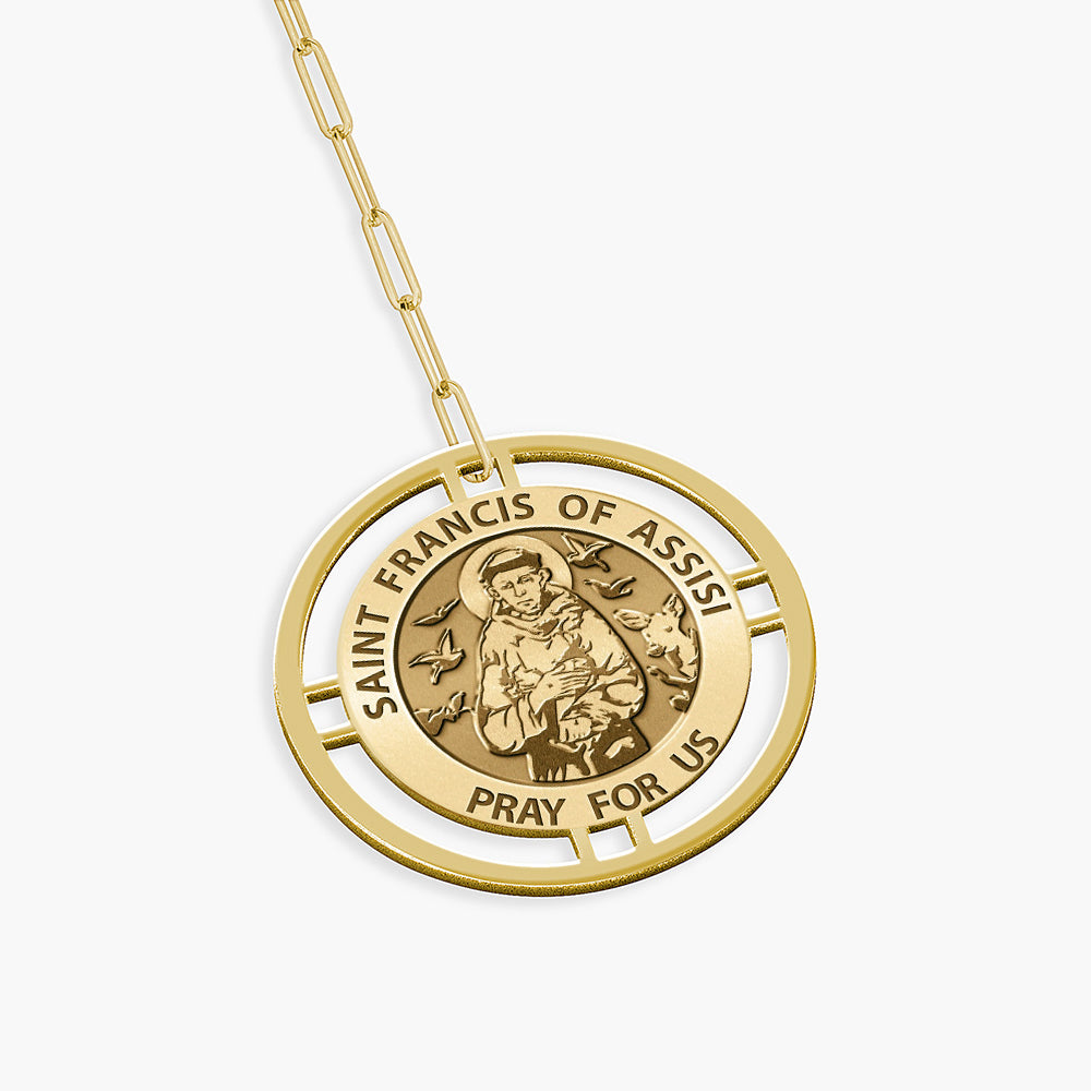 Round Saint Francis of Assisi Medal with Open Border Necklace