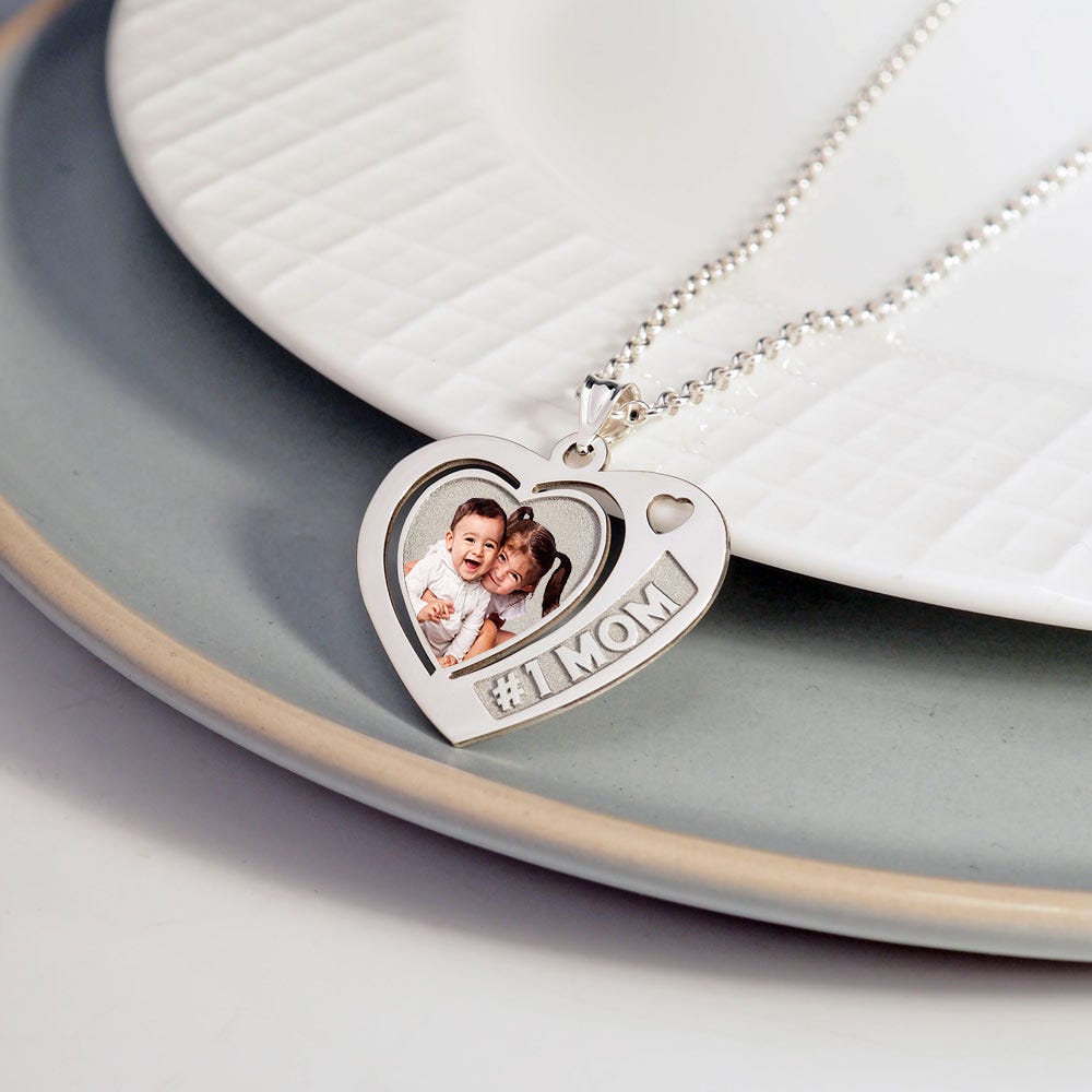 Heart Pendant with # 1 Mom Etched