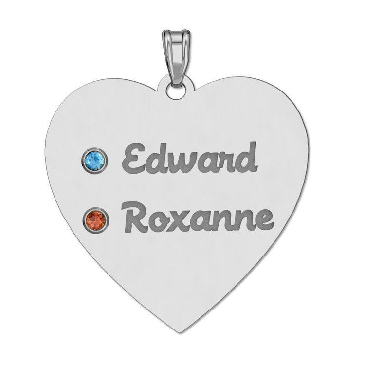 Personalized Couples Heart Pendant with Two Birthstones & Names