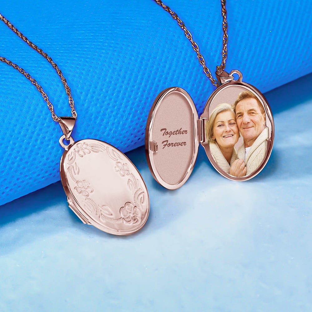 14K Rose Gold Floral Oval Photo Locket
