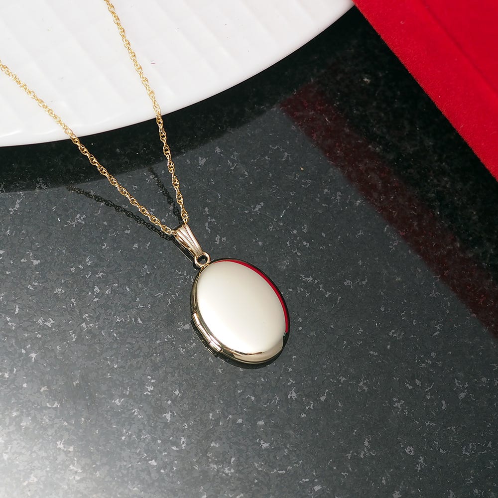Solid 14K Yellow Gold Large Oval Photo Locket