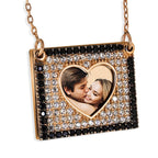 Photo Engraved Flip Up CZ Square Frame Necklace