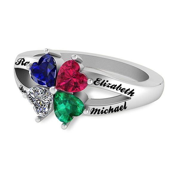 4 Heart Shaped Birthstone Mother's Personalized Ring