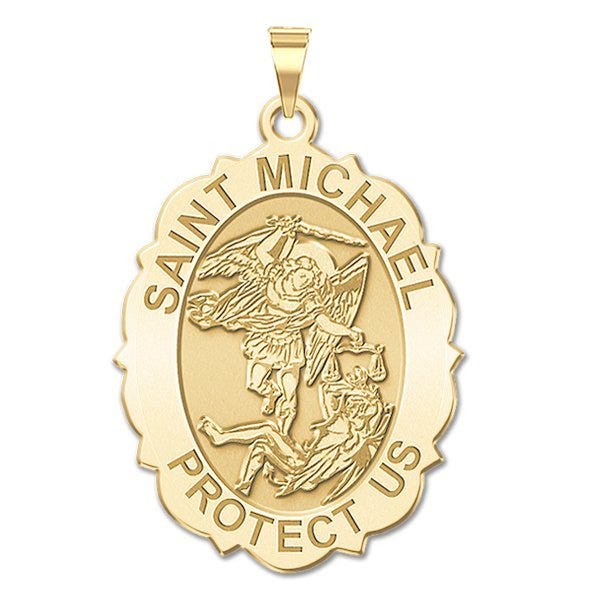 Saint Michael Scalloped Oval Religious Medal