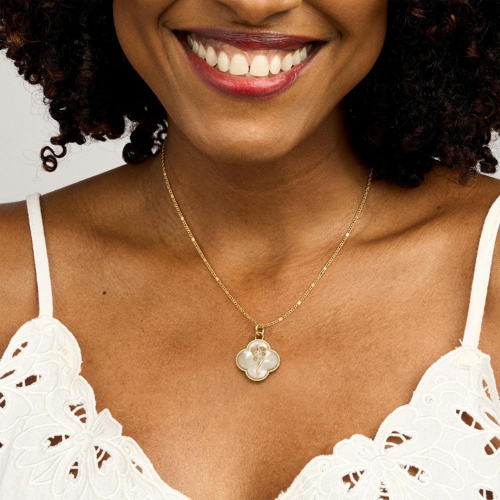 Personalized Birth Flower Clover Necklace