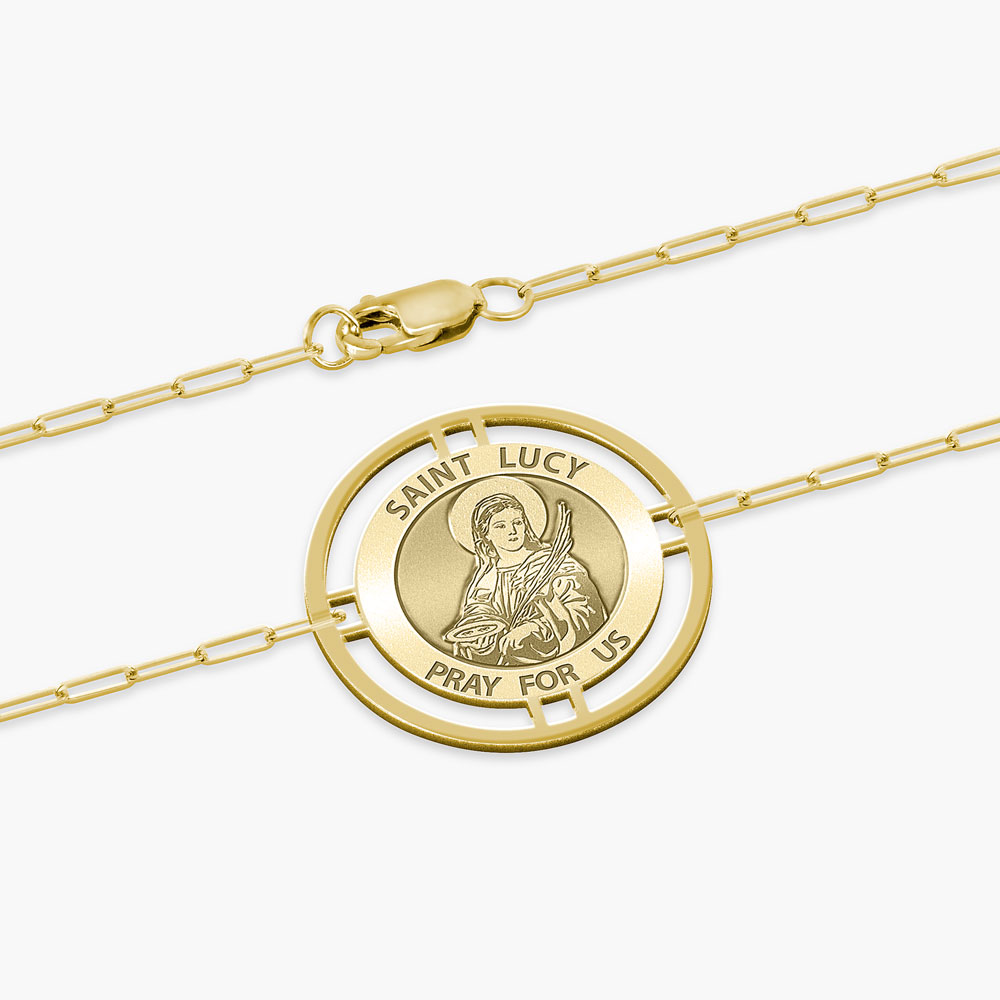 Round Saint Lucy with Open Border Paperclip Bracelet