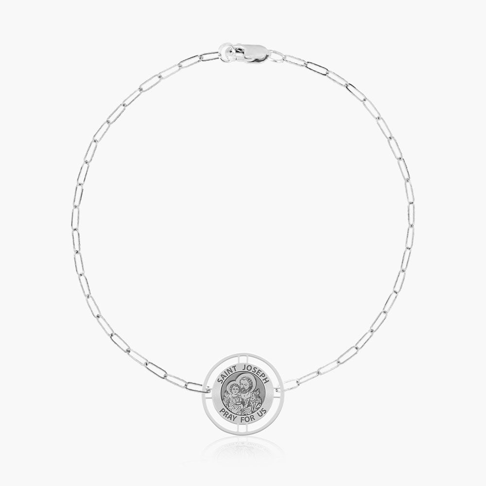 Round Saint Joseph with Open Border Paperclip Bracelet