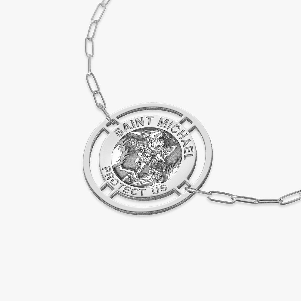 Round Saint Michael with Open Border Paperclip Bracelet