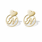 Heart With Dangle Round Initial Charm Earrings