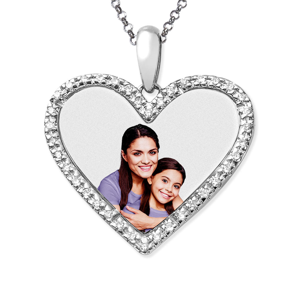 Diamond Frame Heart Photo Necklace