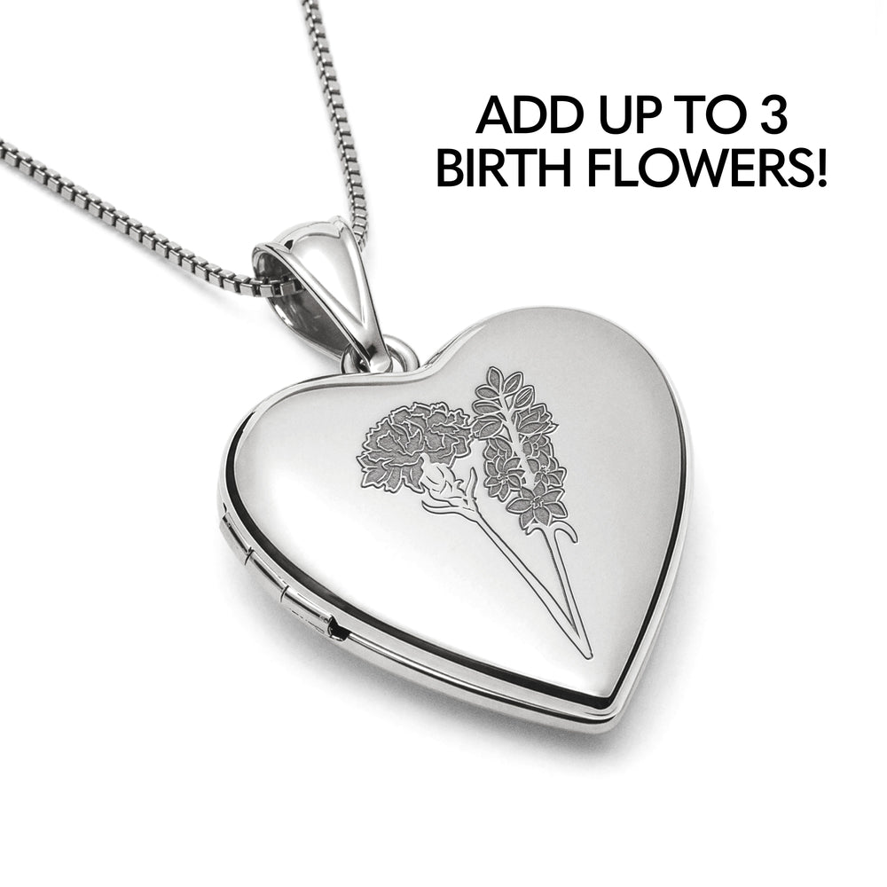 Personalized Birth Flower Heart Locket