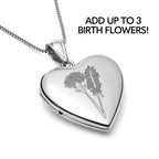 Personalized Birth Flower Heart Locket