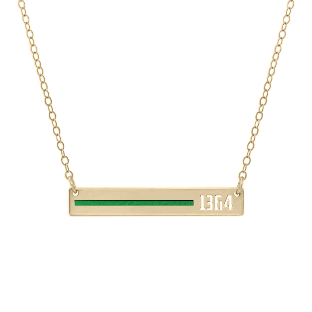 Personalized Horizontal Thin Green Line Military Necklace with 18" Chain