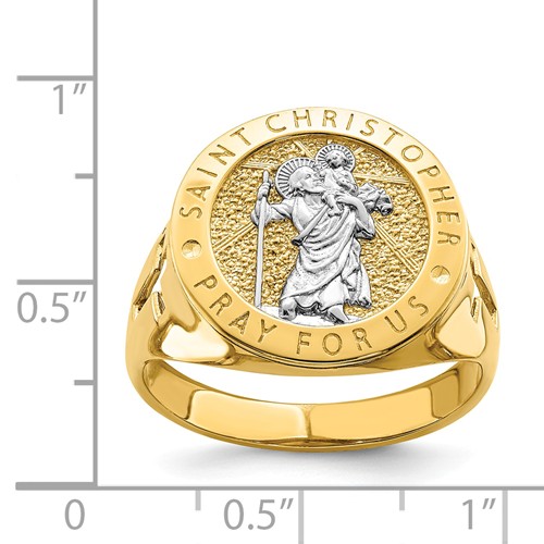 14K with Rhodium Saint Christopher Ring
